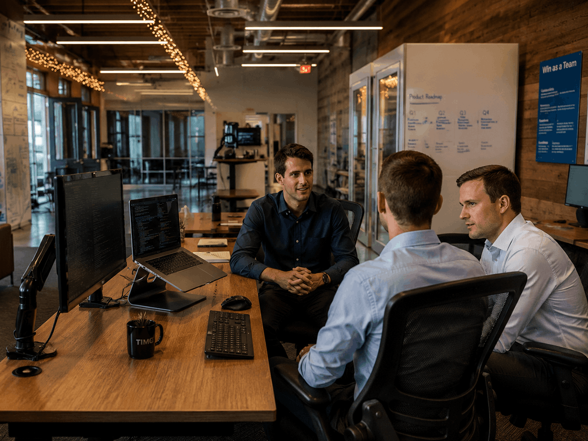 Professional healthcare consulting meeting in a modern office